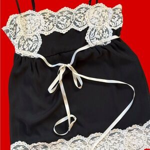 Elegant Black and White Lace Chemise